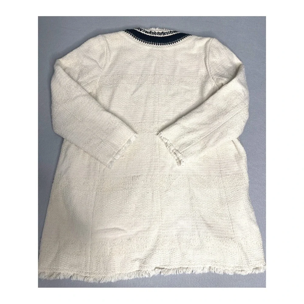 Chicos Fringe Tweed Cardigan Cream Open‎ Front Longline Sweater Size 1
